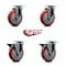 Service Caster 5'' Red Poly Wheel Swivel Top Plate Caster Set with 2 Posi Brakes, 4PK SCC-20S514-PPUB-RED-2-PLB-2 - alternate 3